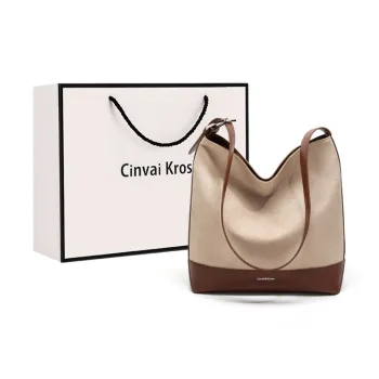 Simvay Clos Fabric With Synthetic Leather Shoulder Bag Crossbody Bag Bucket Bag Large Size Women's Coffee