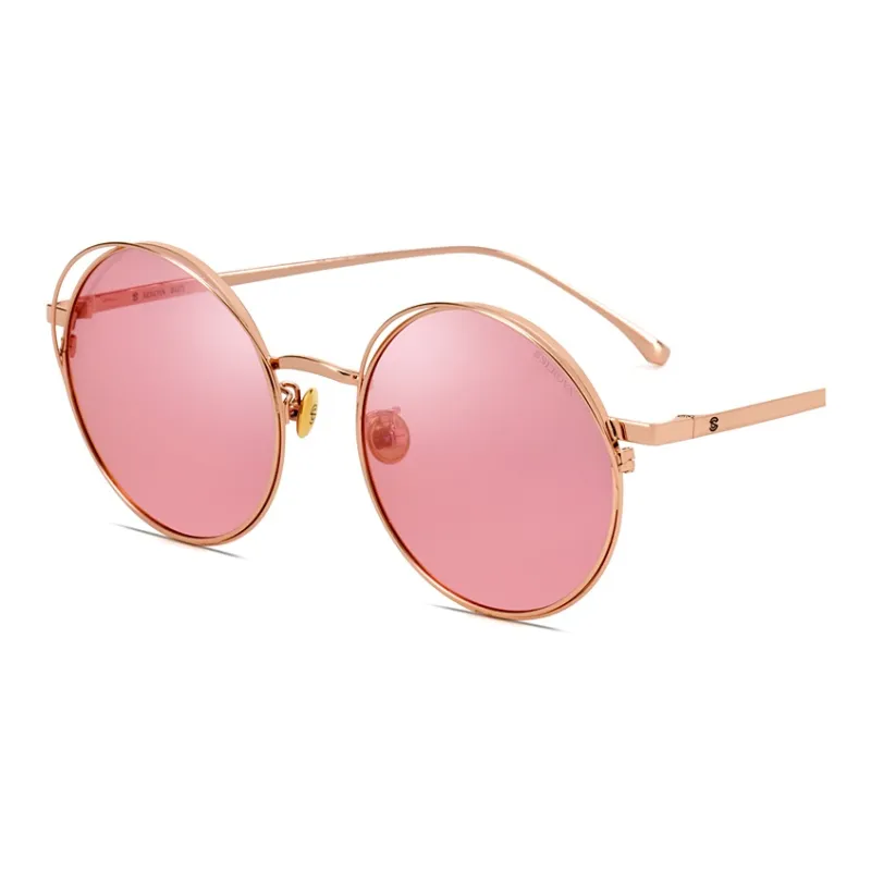 SEROVA Alloy Metal Round Sunglasses Unisex Rose Gold Black-2