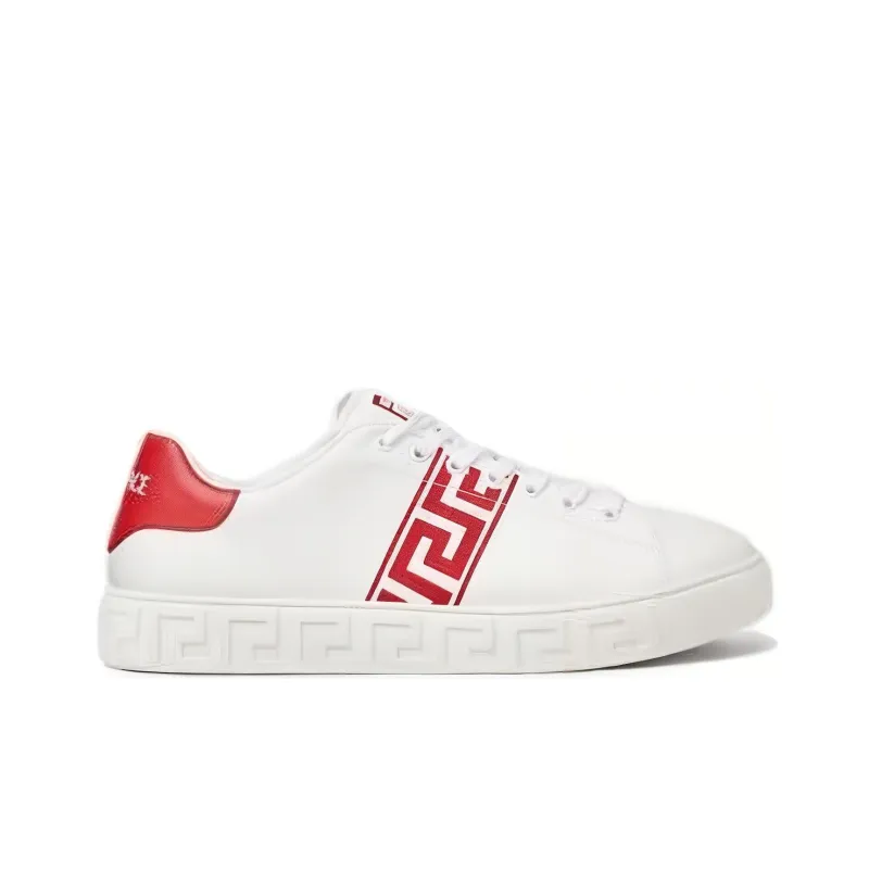 VERSACE Abrasion Resistant Low Top Skateboard Shoes Men's White Red-1
