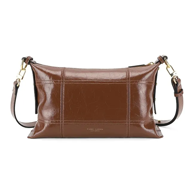 PIERRE CARDIN Cow Leather Shoulder Bag Women's Black/Brown/Ecru-10