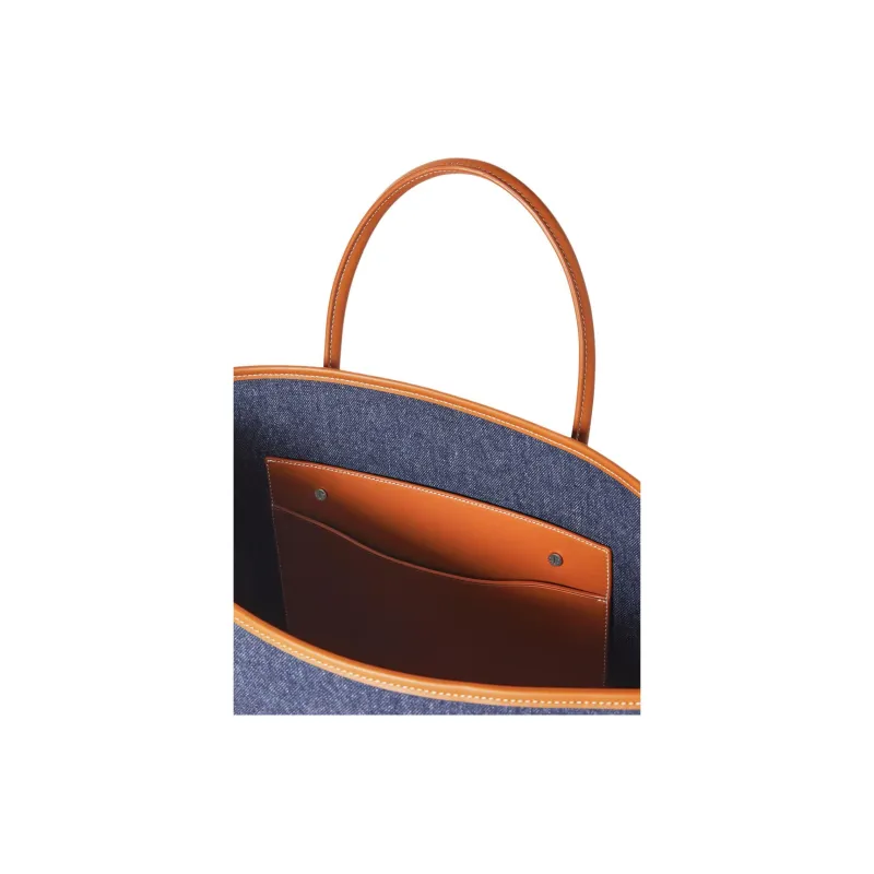 Loro Piana Cotton And Linen Blend Tote Bag Shopping Bag Handbag Large Size Men's Wave Blue-5