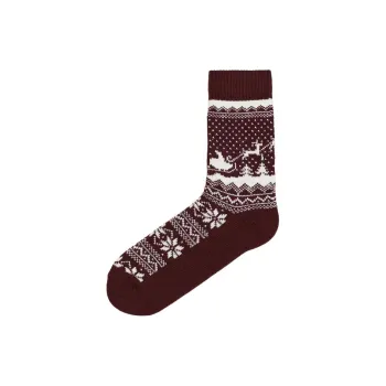 H&M Mid-Calf Socks Women's 1 Pack Brown Santa's Sleigh