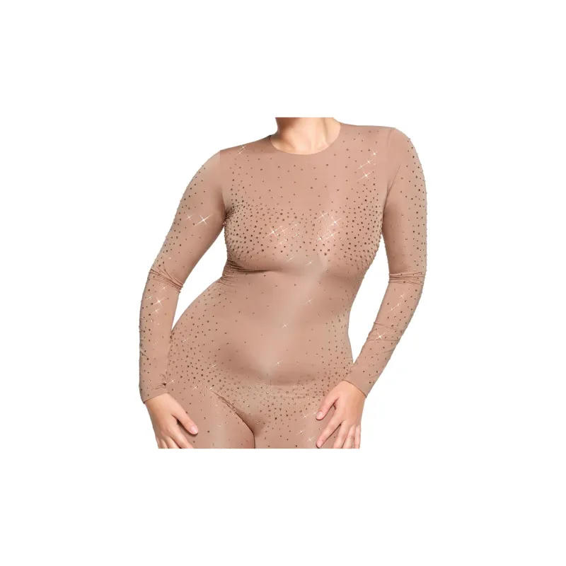 Skims X Swarovski Jelly Sheer Long Sleeve Catsuit Sienna-10