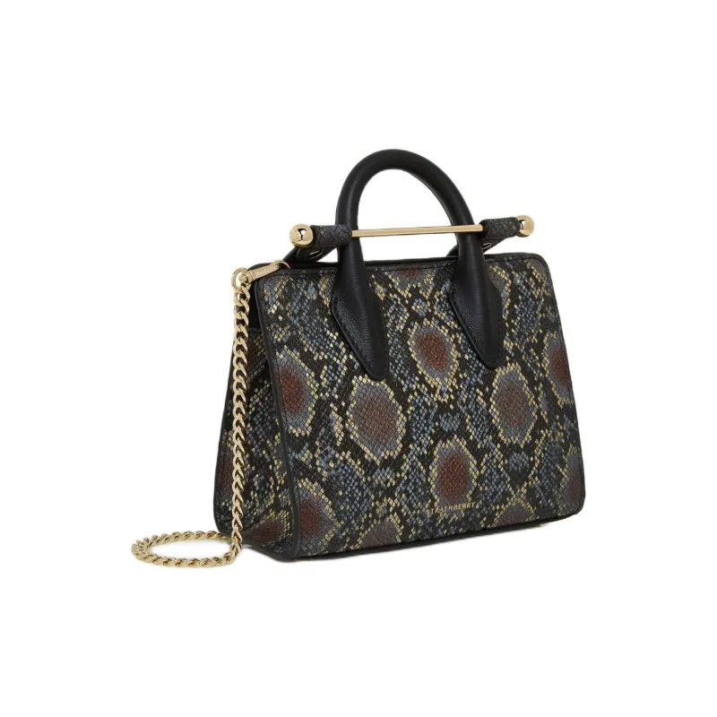 Strathberry Leather Tote Bag Shopping Bag Shoulder Bag Crossbody Bag Handbag Nano Women's Black Gold-1