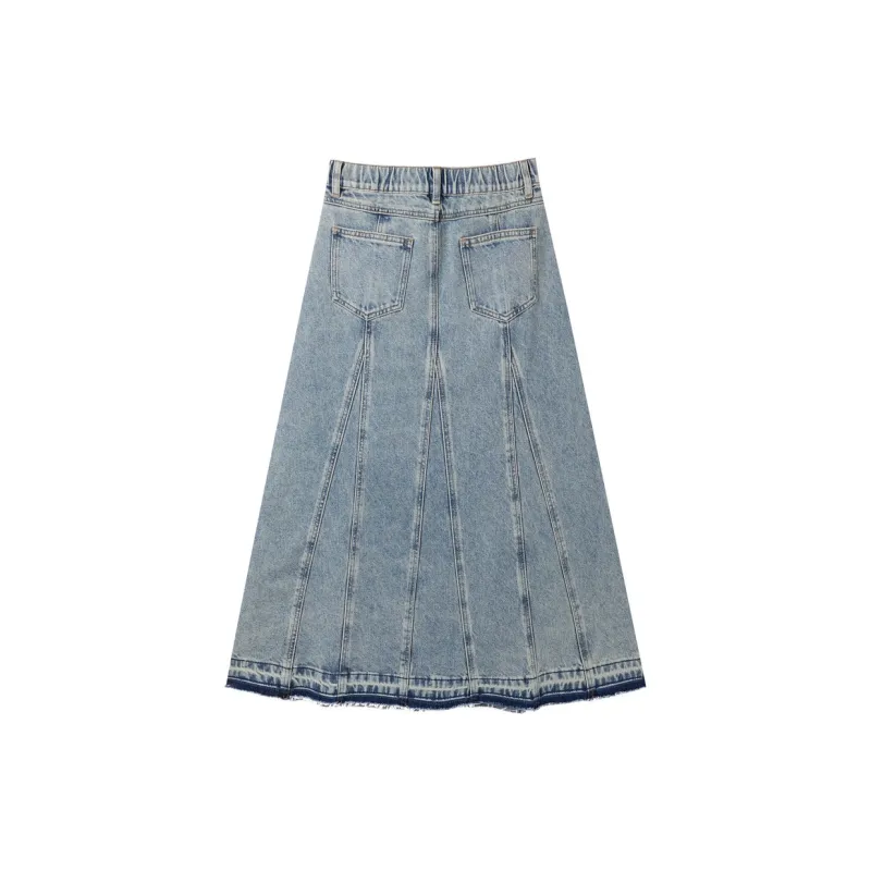 LEDIN Denim Long Skirt Women's Faded Denim Blue-1