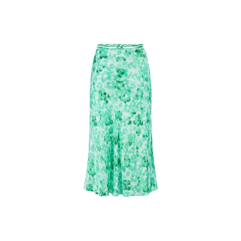 MOCO Casual Long Skirts Women's Green White Mixed Color-1