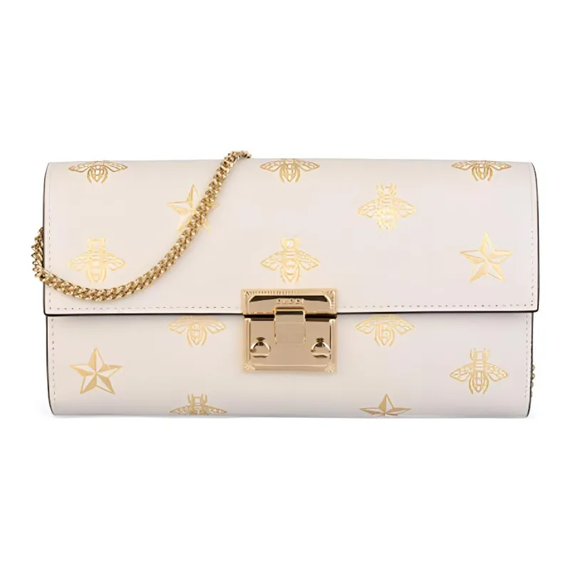 GUCCI Padlock Cow Leather Lock Wallet Handbag Shoulder Bag Clutch Shoulder Bag Women's White-0