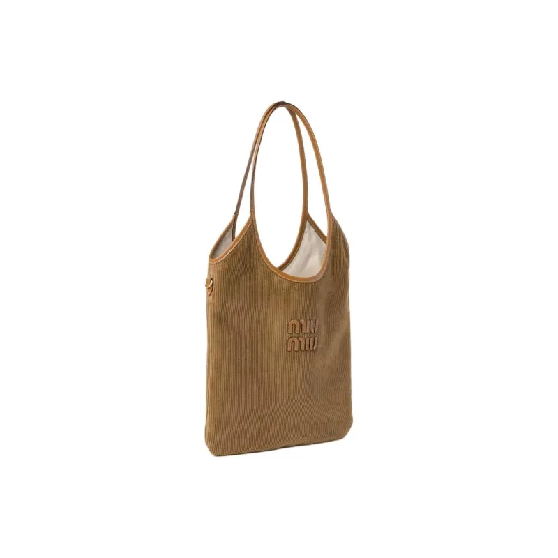 MIU MIU Corduroy Tote Bag Shopping Bag Shoulder Bag Handbag Women's Cinnamon Brown-1
