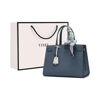 VINEY Cow Leather Handbag, Shoulder Bag, Crossbody Bag, Mom Bag Tubas Women's Gray Blue