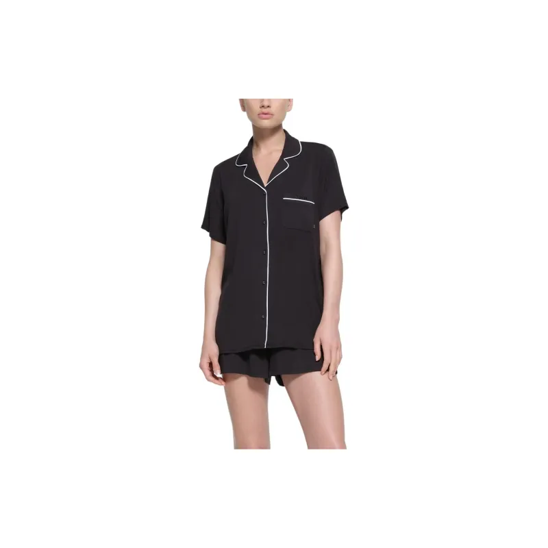 SKIMS SLEEP SHORT SLEEVE BUTTON UP SET Pajama Set Women's Onyx Marble Trim/Agate Marble Decoration-1