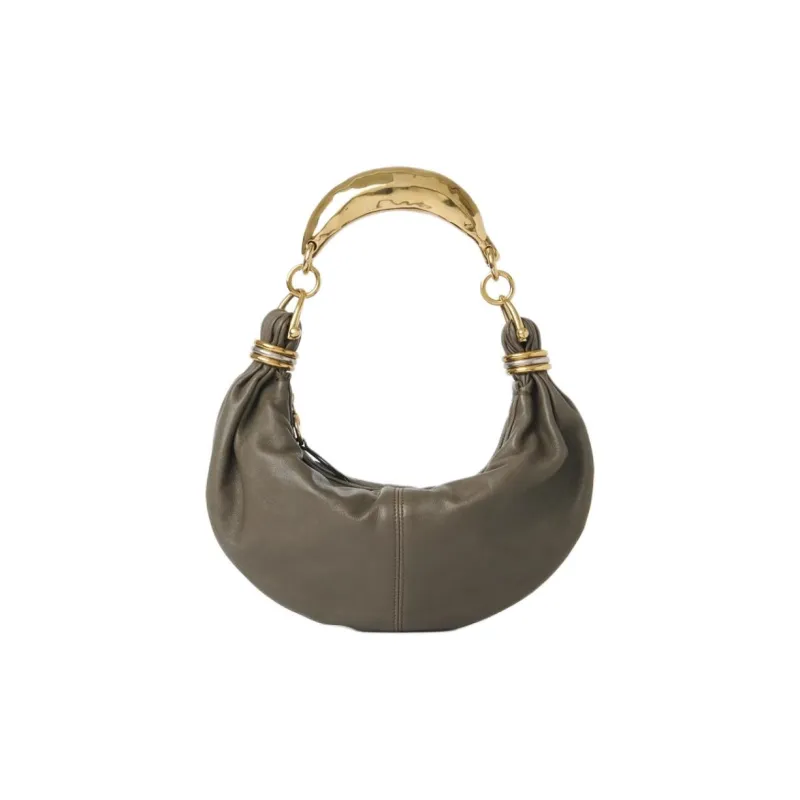 Chloe Grain Buffalo Leather Hobo Bag, Handbag, Shoulder Bag Trumpets Women's Gray-2
