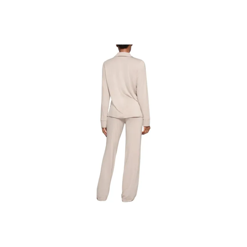 SKIMS SLEEP LONG SLEEVE BUTTON UP SET Pajama Set Women's STONE/Stone Color-2