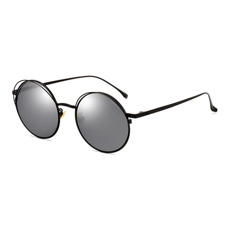 SEROVA Alloy Metal Round Sunglasses Unisex Rose Gold Black-3