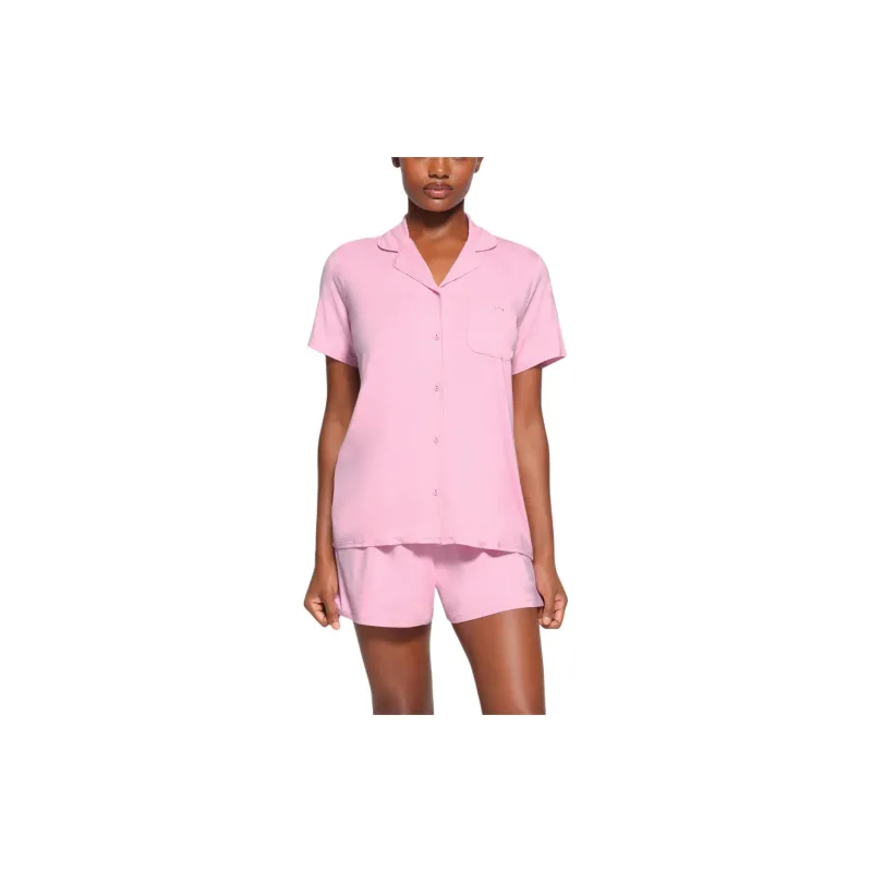 SKIMS SLEEP SHORT SLEEVE BUTTON UP SET Pajama Set Women's BUBBLE GUM/Bubble Gum-1