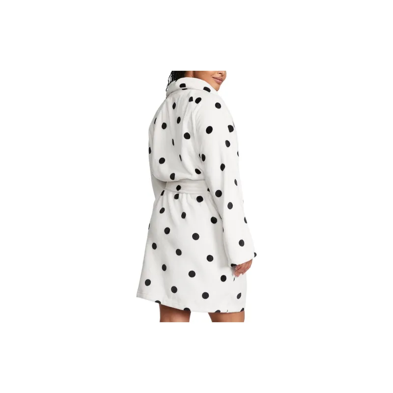 Victoria's Secret Short Cozy Robe/Black & White Sweet Dot Pajama Robe Bathrobe Women's White Black-2