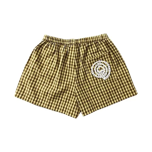 MeiHaoStore Casual Shorts Women's Yellow Brown Plaid