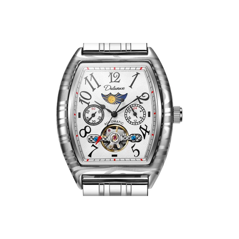 Dulunwe Automatic Mechanical Movement Steel Strap Watch Men's Watches White Dial-6