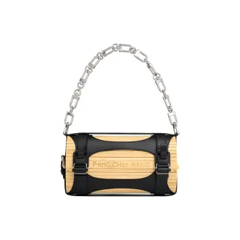 Feng Chen Wang PU Cylinder Bamboo Bag, Shoulder Bag, Crossbody Bag, Handbag Unisex Black