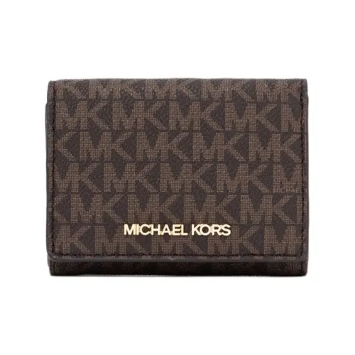 MICHAEL KORS Jet Set Travel Coated Canvas Wallet Medium Size Women's Brown & Pink