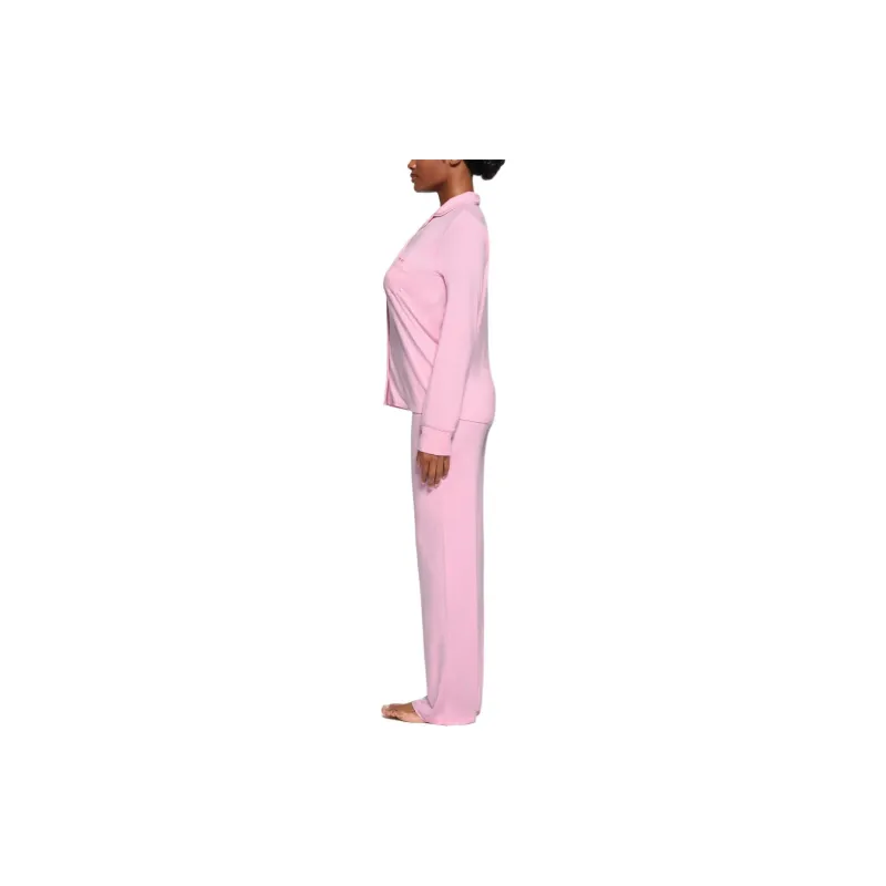 SKIMS SLEEP LONG SLEEVE BUTTON UP SET Pajama Set Women's BUBBLE GUM/Bubble Gum-3