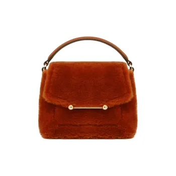 Strathberry Merino Sheepskin Grained Calfskin Shoulder Bag Crossbody Bag Handbag Small Size Women's Orange Red