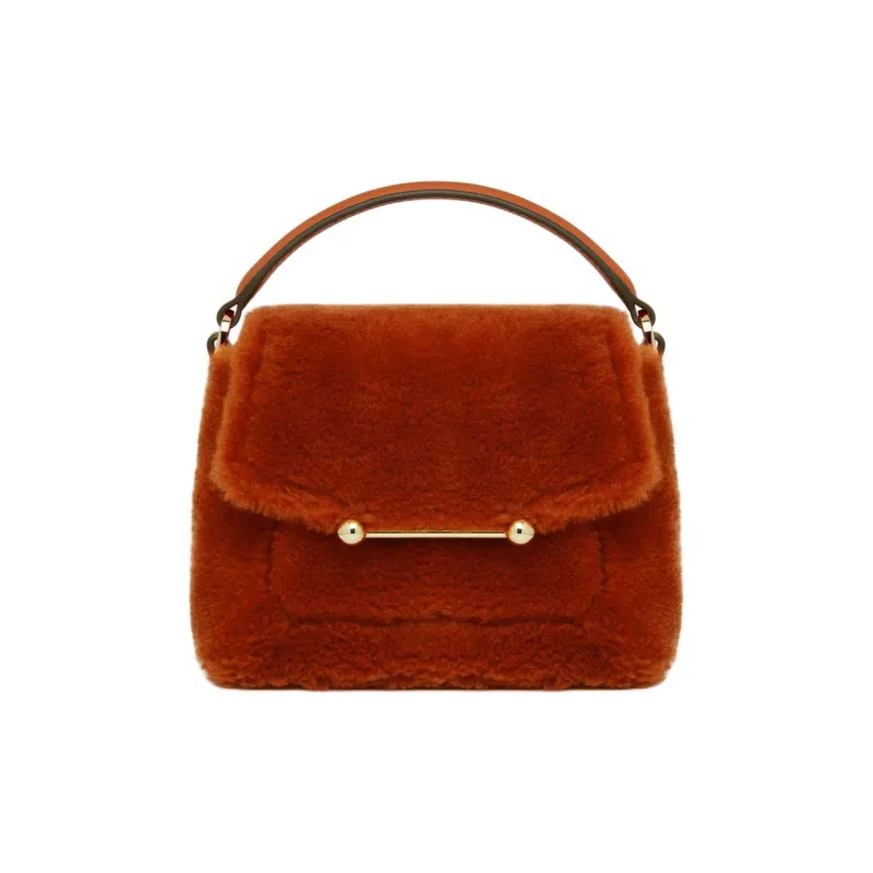 Strathberry Merino Sheepskin Grained Calfskin Shoulder Bag Crossbody Bag Handbag Small Size Women's Orange Red-0
