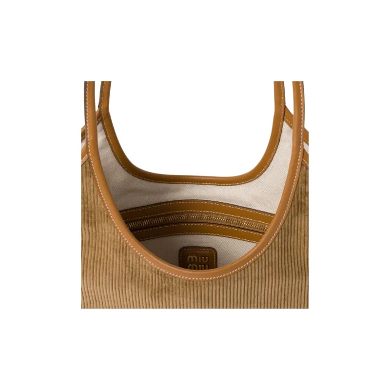 MIU MIU Corduroy Tote Bag Shopping Bag Shoulder Bag Handbag Women's Cinnamon Brown-3