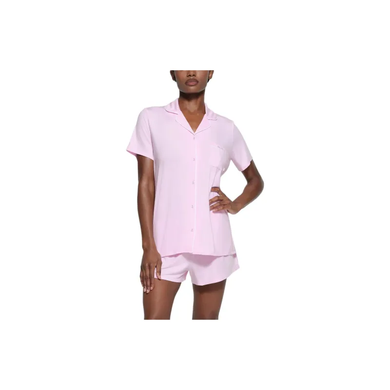 SKIMS SLEEP SHORT SLEEVE BUTTON UP SET Pajama Set Women's Cherry Blossom Marble Trim/Cherry Blossom Marble Decoration-2