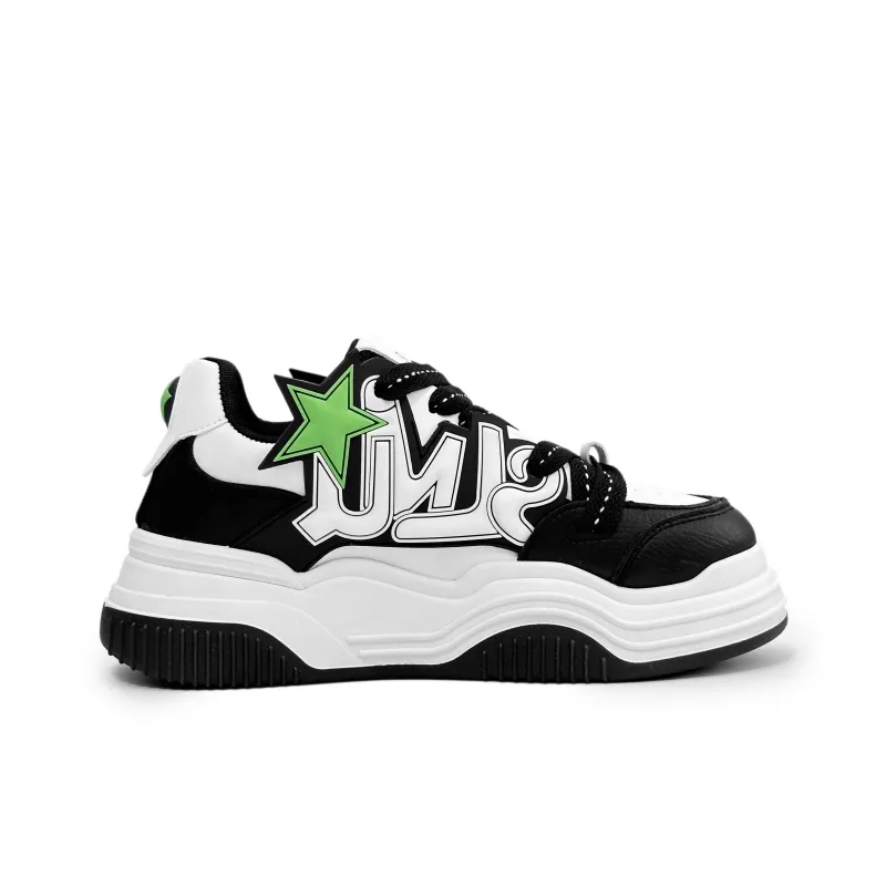 SLnU★3 Coverage Anti-Slip And Wear-Resistant Low-Top Skateboard Shoes Men's Black White-1