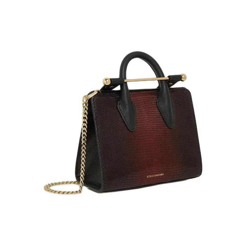 Strathberry Smooth Calf Leather Tote Bag Shopping Bag Shoulder Bag Crossbody Bag Handbag Nano Women's Wine Red & Black-1