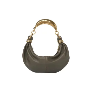 Chloe Grain Buffalo Leather Hobo Bag, Handbag, Shoulder Bag Trumpets Women's Gray