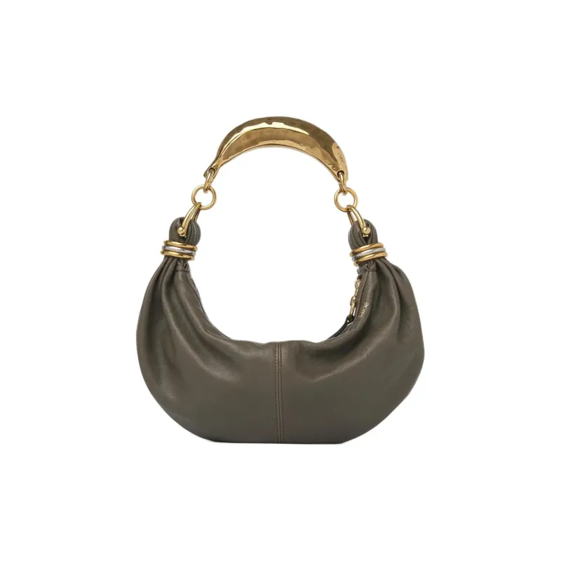 Chloe Grain Buffalo Leather Hobo Bag, Handbag, Shoulder Bag Trumpets Women's Gray-0