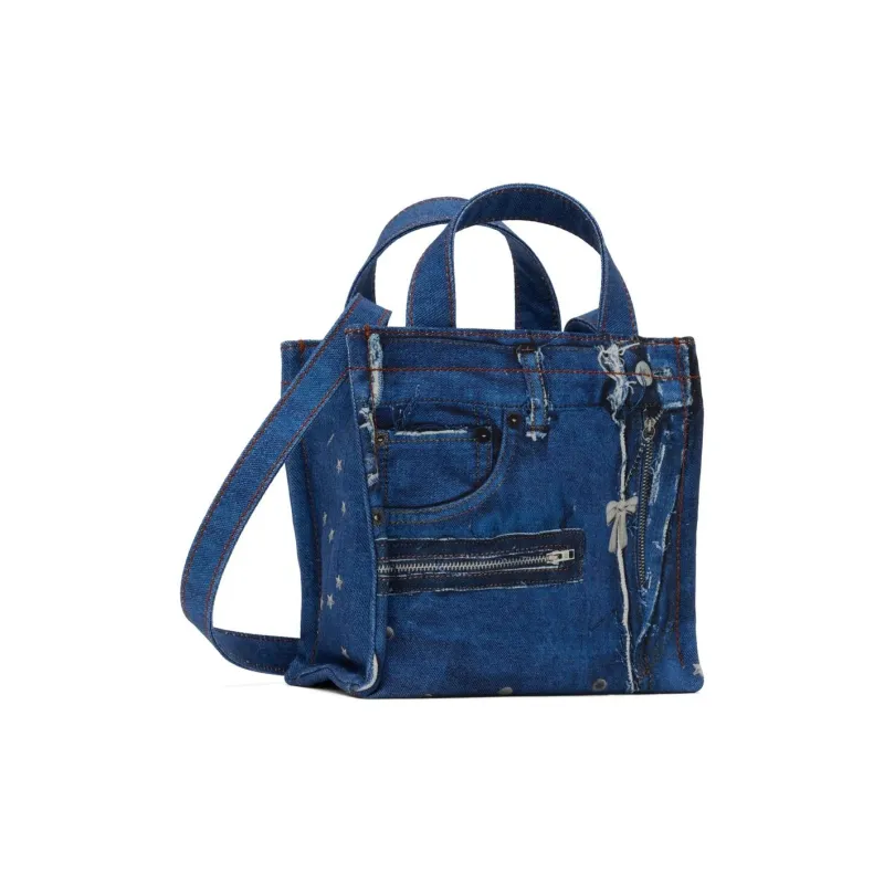 Acne Studios Cotton Tote Bag Shopping Bag Shoulder Bag Crossbody Bag Handbag Mini Women's Blue-2