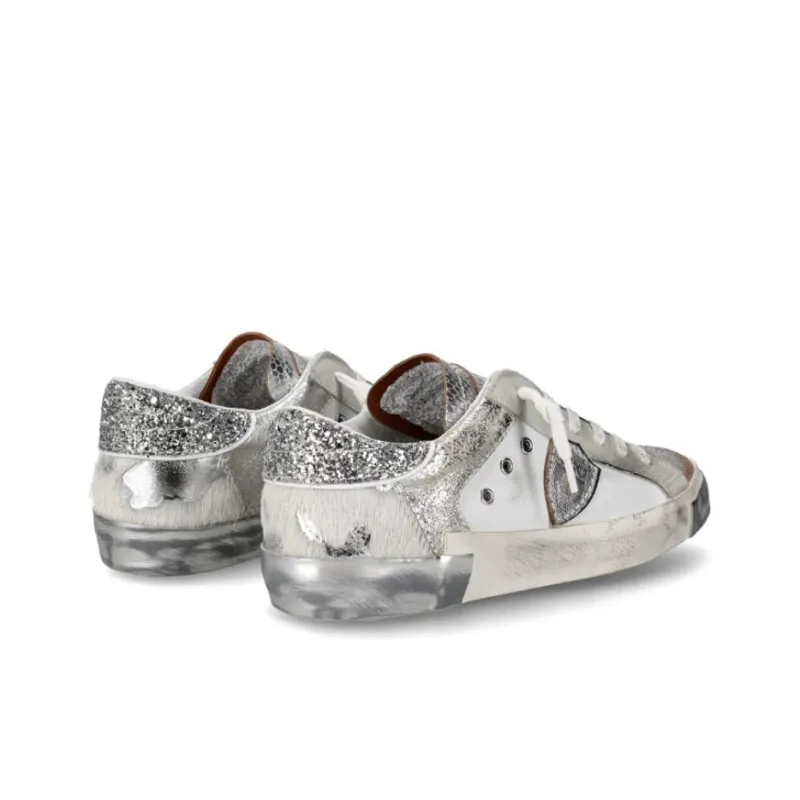 PHILIPPE MODEL Prs Low-Top Skateboard Shoes Women's White Silver-2