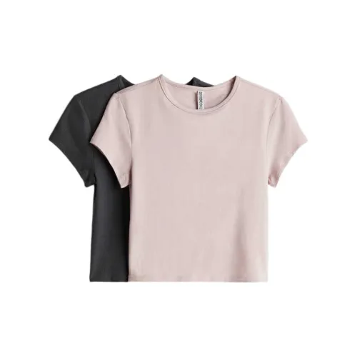 H&M T-Shirts Women's Set Of 2 Light Pink+Dark Gray