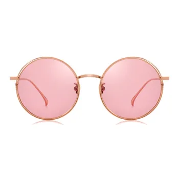 SEROVA Alloy Metal Round Sunglasses Unisex Rose Gold Black