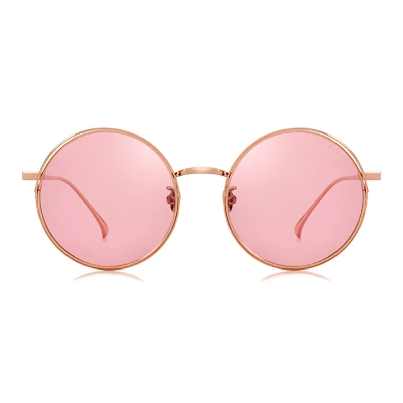 SEROVA Alloy Metal Round Sunglasses Unisex Rose Gold Black-0
