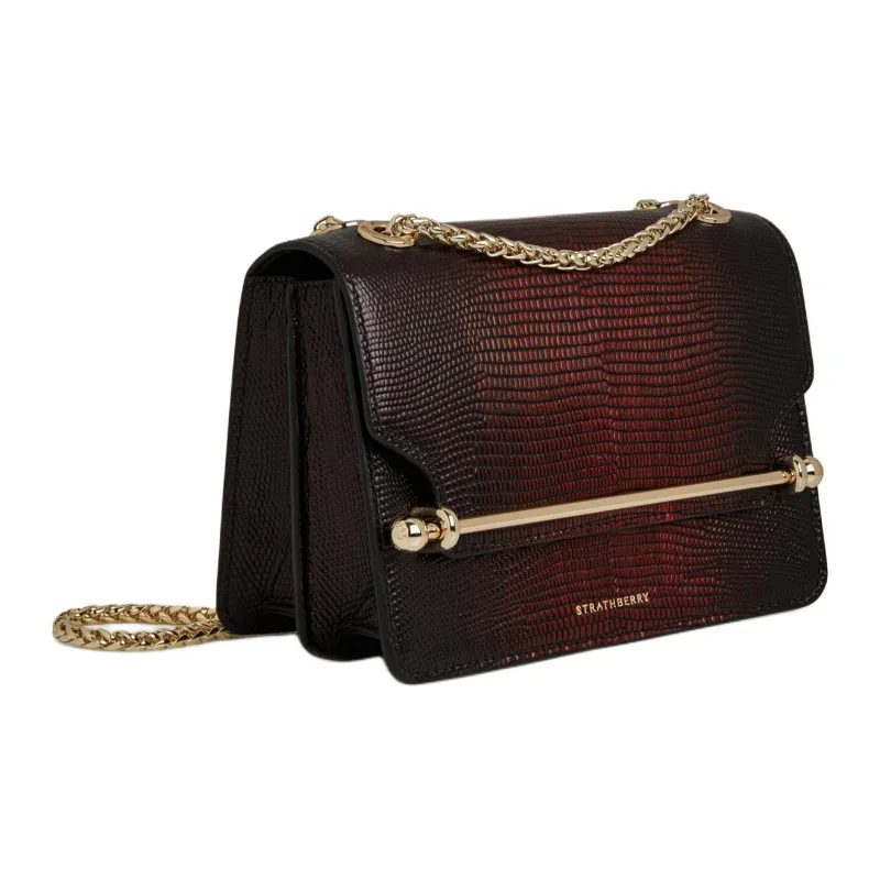 Strathberry Smooth Calf Leather Shoulder Bag Crossbody Bag Mini Women's Deep Red & Black-1