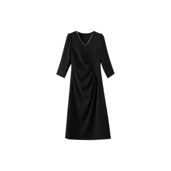 Late White Long Sleeved Dresses Women's Black