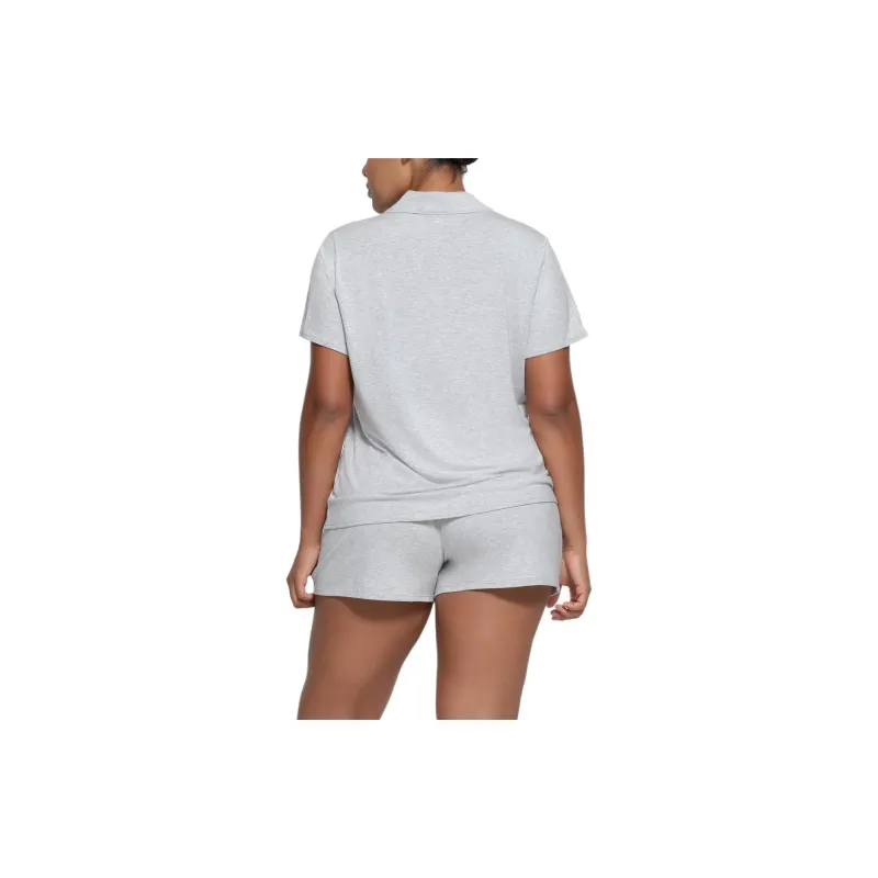 SKIMS SLEEP SHORT SLEEVE BUTTON UP SET Pajama Set Women's Light Heather Grey-2
