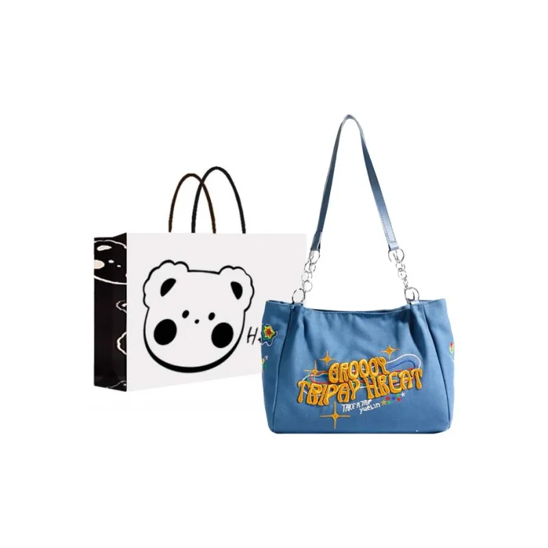 NX DOUGHNUT Fabric Shoulder Bag Regular Women's Ecru/Black/Blue-10