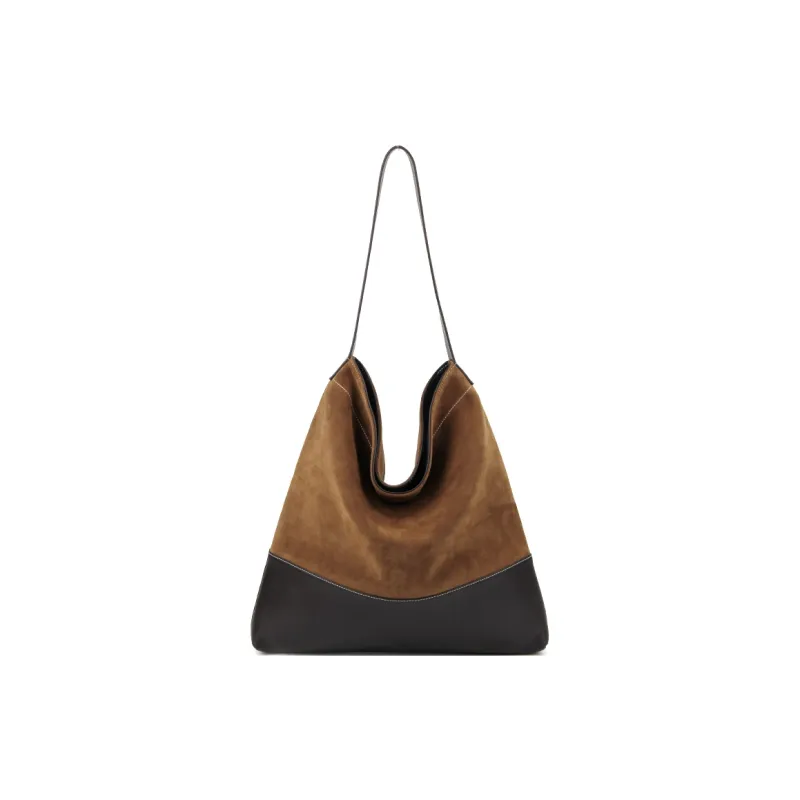 YOCAMU Cow Leather Tote Bag, Shopping Bag, Handbag, Shoulder Bag Regular Unisex Moss Green/Orange Brown-6