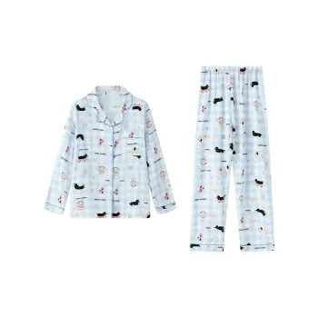Sleep Students Dormitory Home Outerwear-Ready Pajama Set Women's Blue