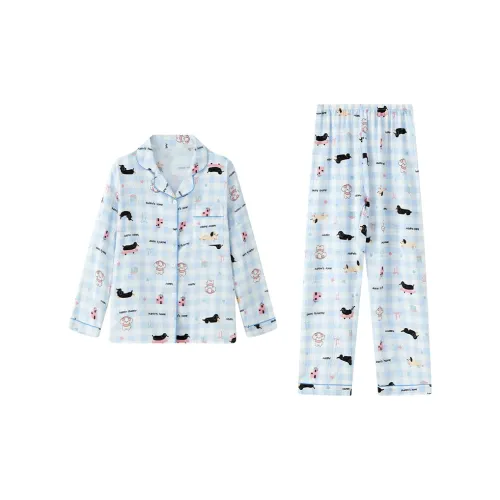 Sleep Students Dormitory Home Outerwear Ready Pajama Set Women's Blue