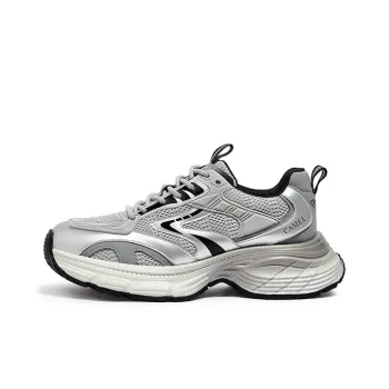 CAMEL Chunky Sneakers Men Low Top Gray/Silver, Black/Silver