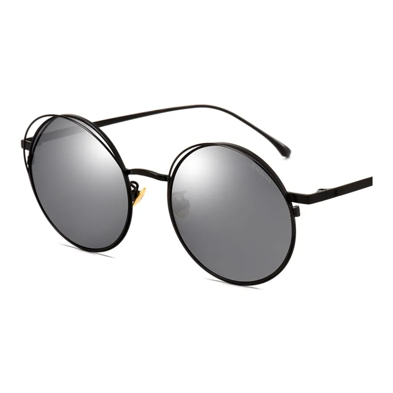 SEROVA Alloy Metal Round Sunglasses Unisex Rose Gold Black-4