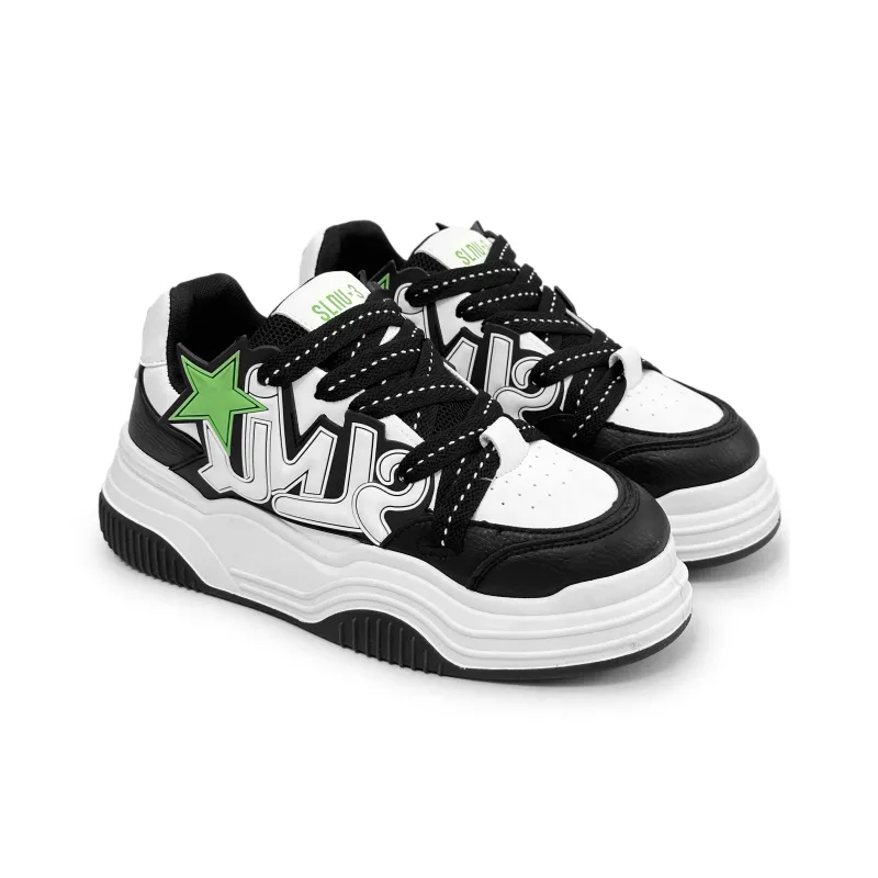 SLnU★3 Coverage Anti-Slip And Wear-Resistant Low-Top Skateboard Shoes Men's Black White-3