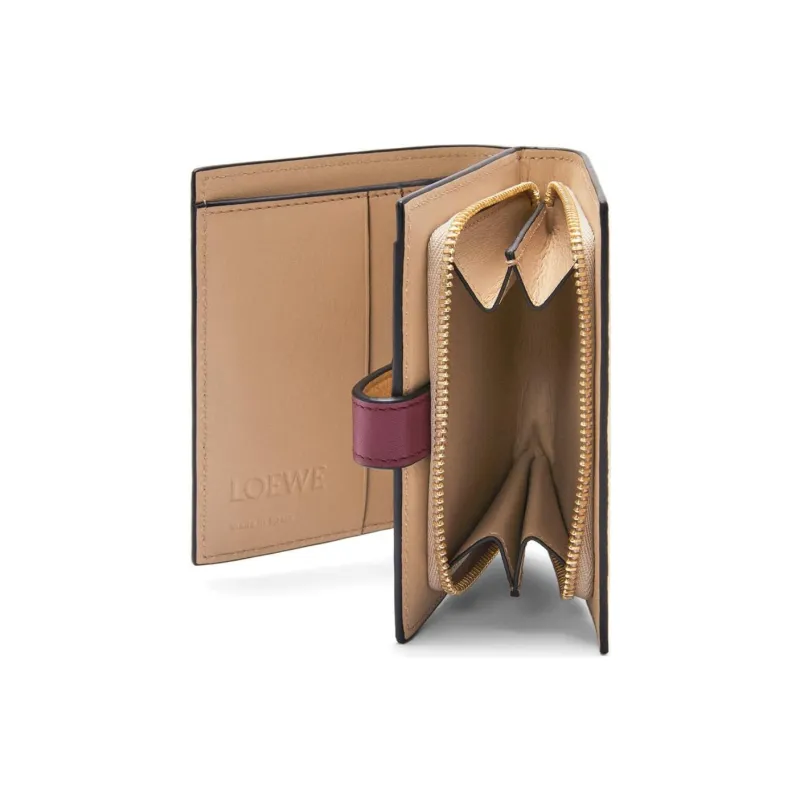 LOEWE Grained Calfskin Wallet Women's Cookie & Deep Red & Paper Color-2