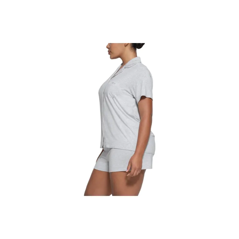 SKIMS SLEEP SHORT SLEEVE BUTTON UP SET Pajama Set Women's Light Heather Grey-3