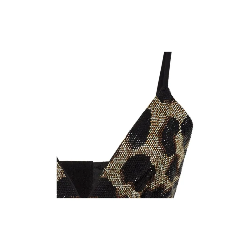 PHILIPP PLEIN Crystal embellished Leopard print Bra-5
